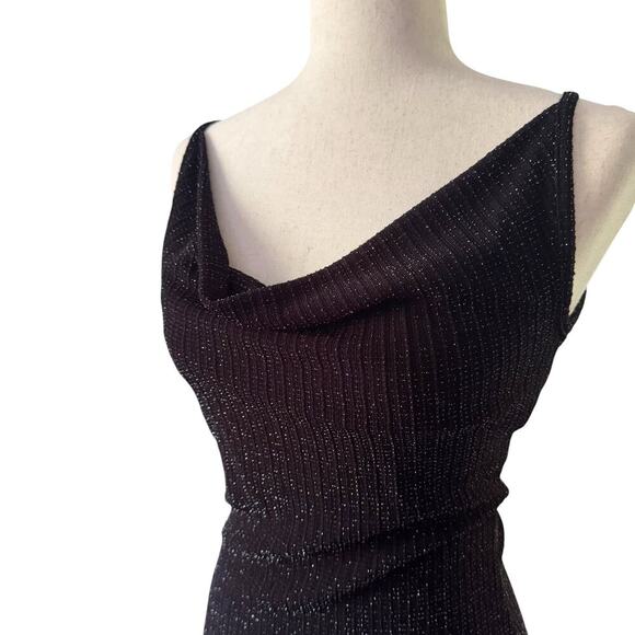 Vintage Chesley Dress Womens Small Black Shimmer Midi Slip Cowl Neck Party Y2K - Picture 2 of 15